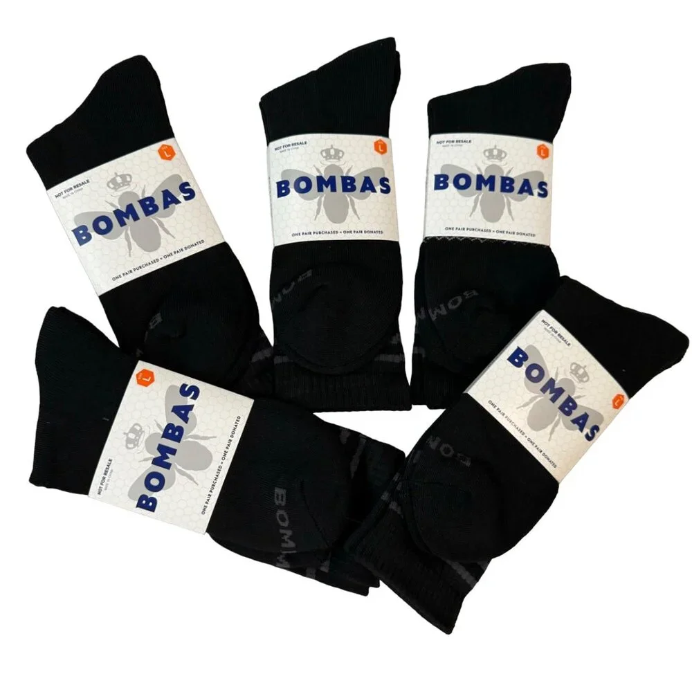 Bombas crew Socks size Large Mens/Womens black cushion stay up‎ Honeycomb new
